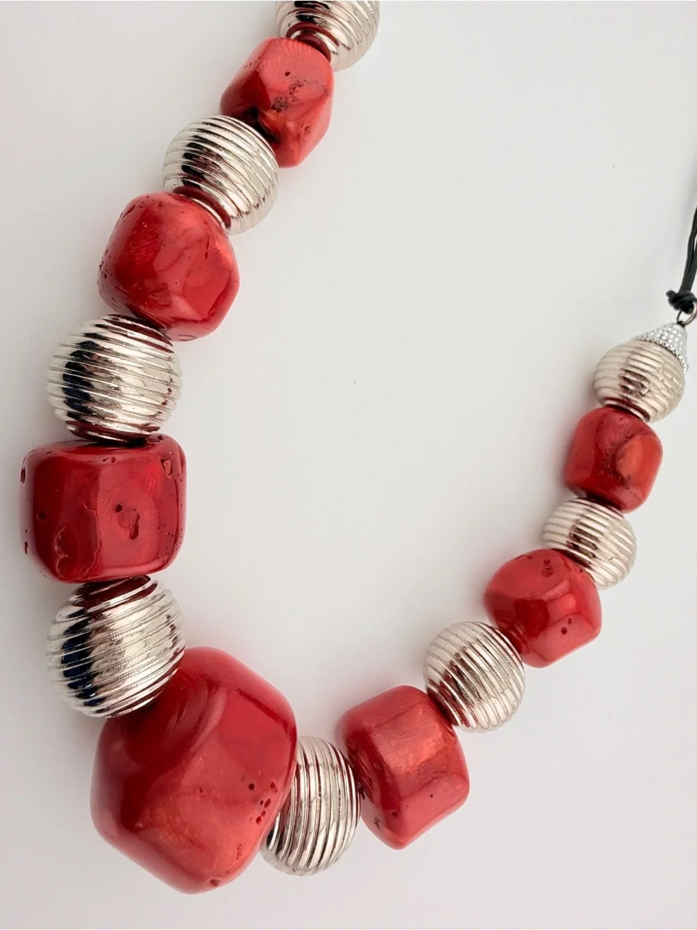 Chunky Red Coral & Silver Statement Necklace
